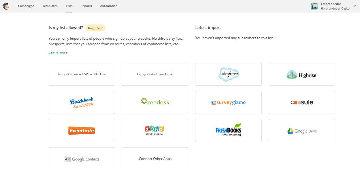 Importar lista de suscriptores con MailChimp