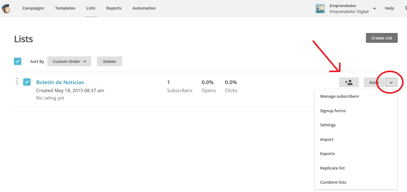 Lista de suscriptores con MailChimp