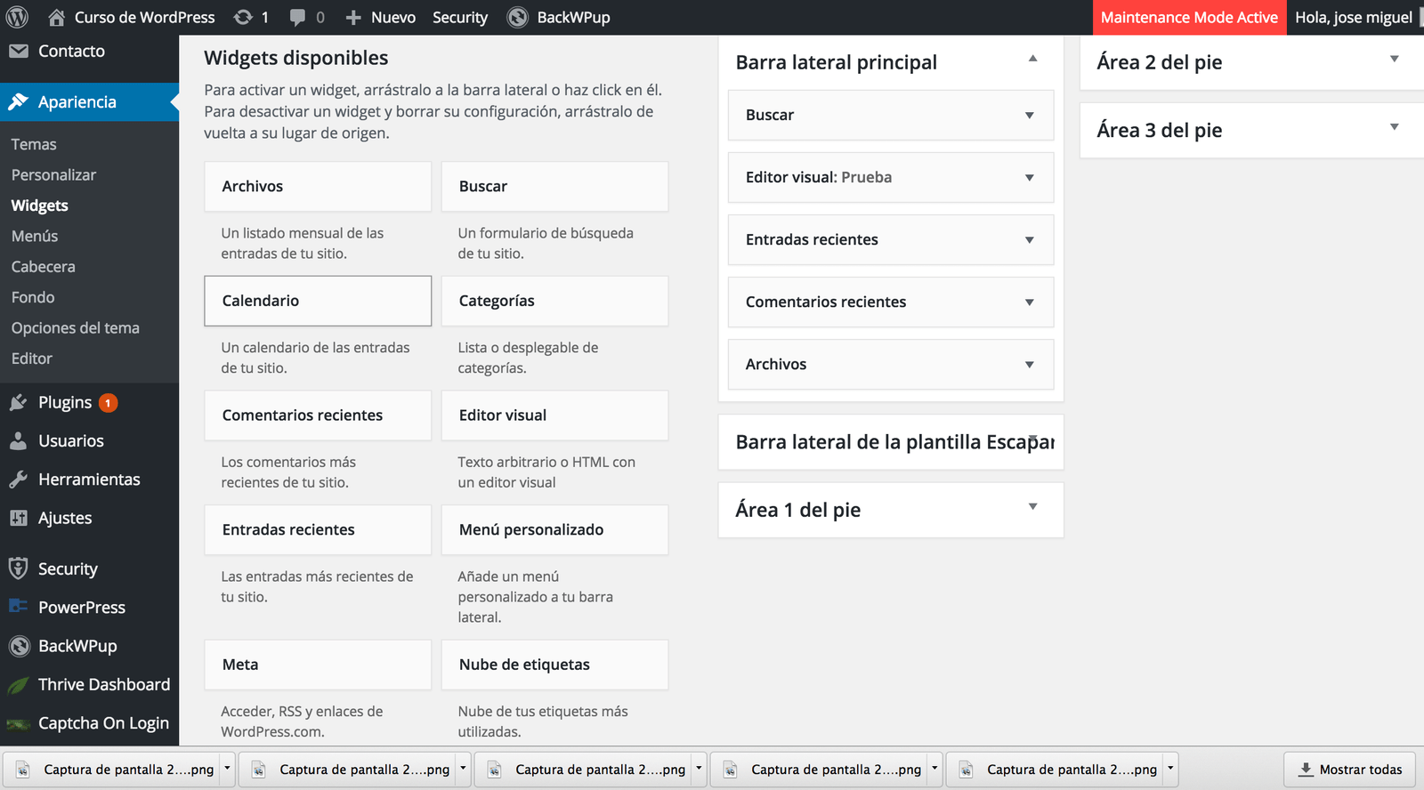 Configuración de los widgets