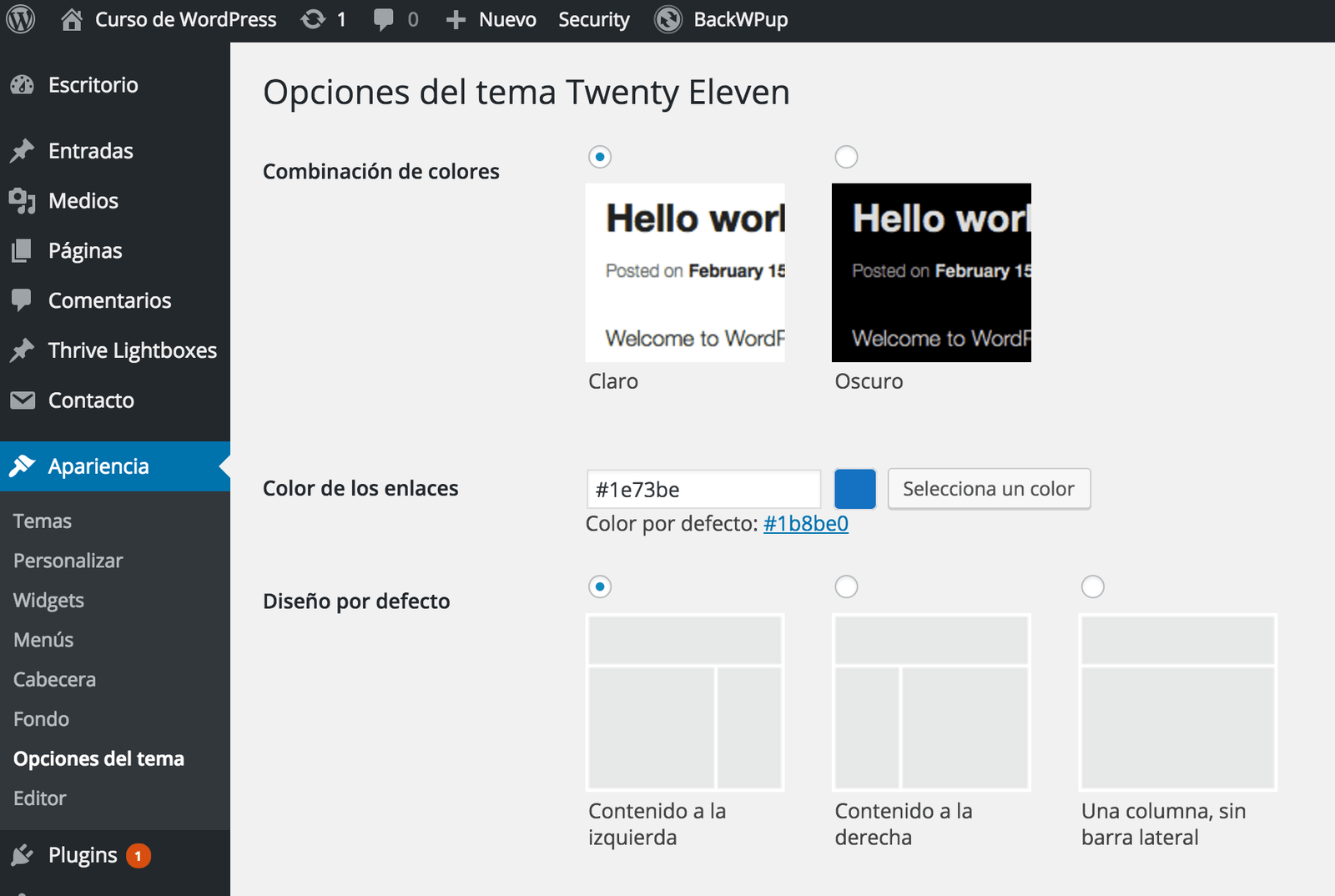 Opciones del tema