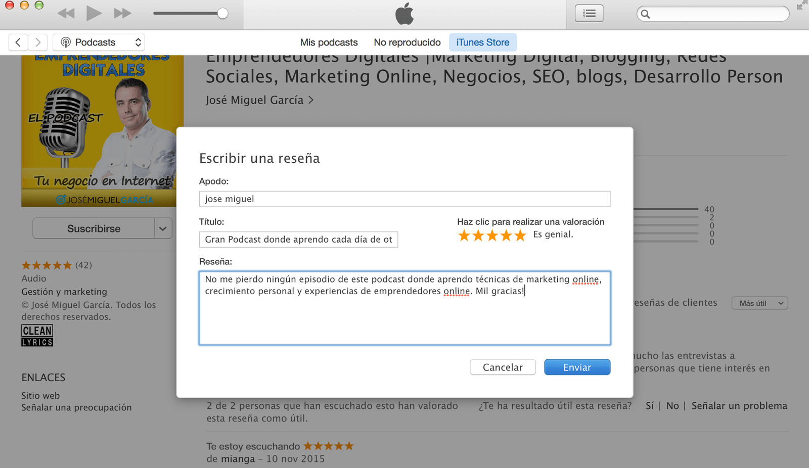 Escribir reseña en iTunes