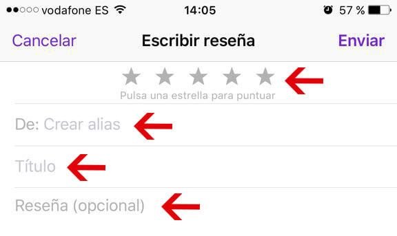 Valoración de la reseña en iTunes