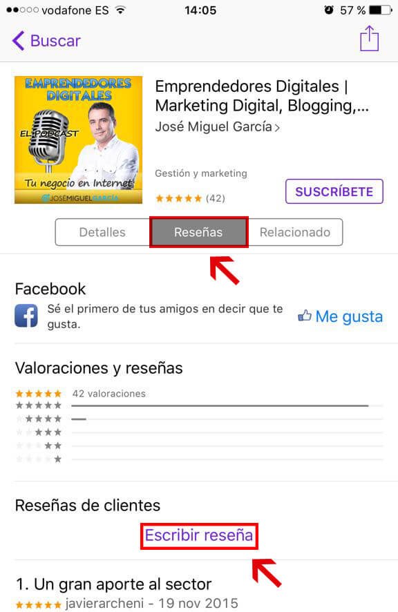 Hacer una reseña en iTunes para iPhone