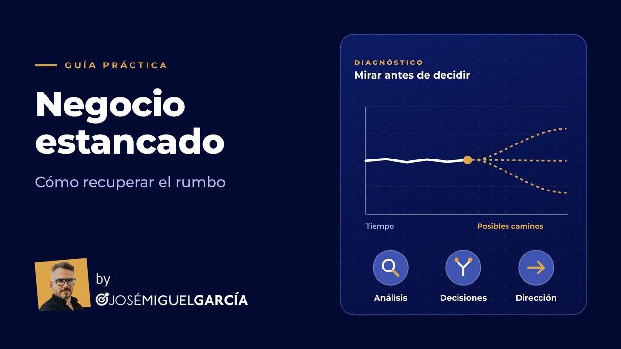 Gráfico de un negocio estancado y análisis de posibles decisiones para avanzar.